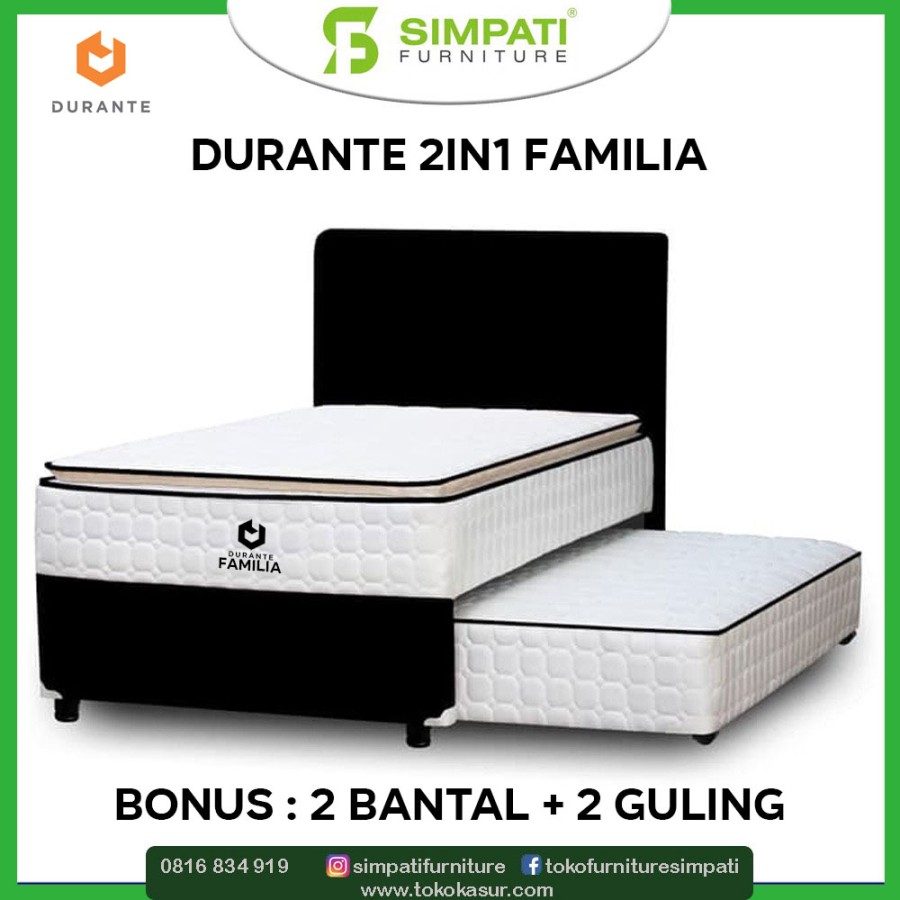Spring Bed Durante 2in1 Familia - Garansi 12 tahun - Hitam, 100x200